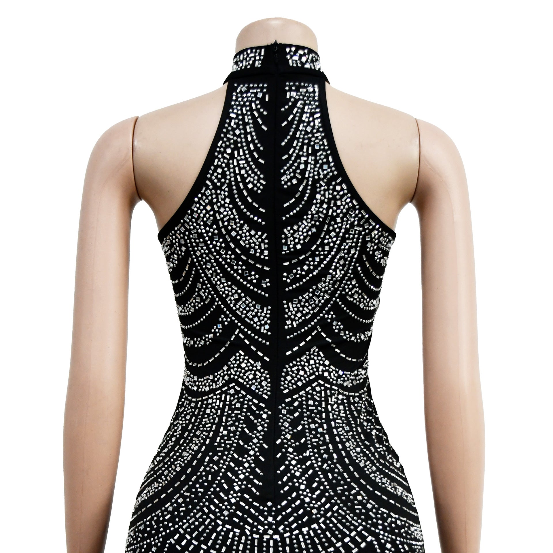 Fashion Ladies Solid Color Beaded Sleeveless Halter Neck Dress Women 21