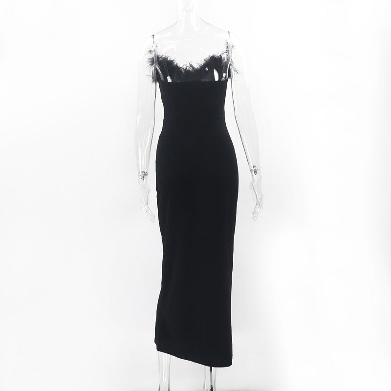 Spring Feather Deep V Sexy Tight Fitting Fashion Dress 13