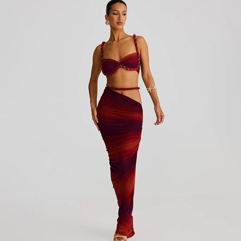 Women Spring Sexy Solid Backless Top and Bodycon Skirt Two-piece Set 10