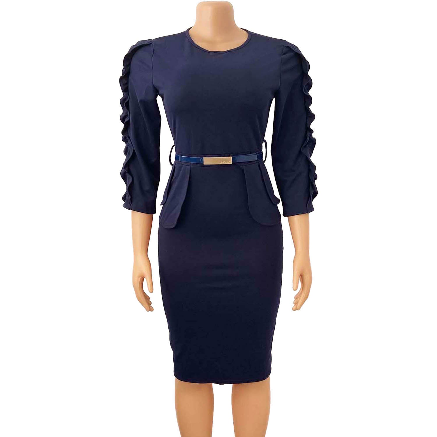 Plus Size Women Ruffle Edge Patchwork Sexy Dress With Belt 17