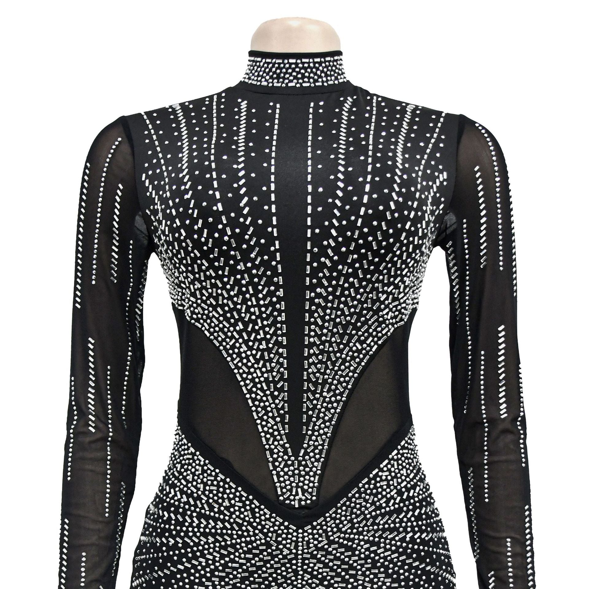 Women's Fashion Solid Color Mesh Beaded Long Sleeve Maxi Dress 22