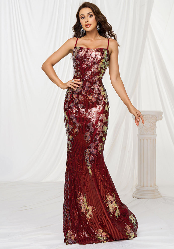 Women sling off shoulder bodycon sequins formal party Fishtail Evening Dress