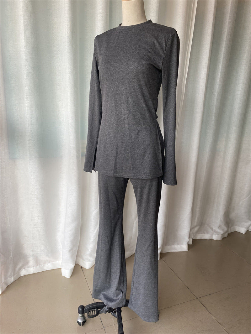 Women Style Knitting Long Sleeve Top And Pants Two-piece Set 10