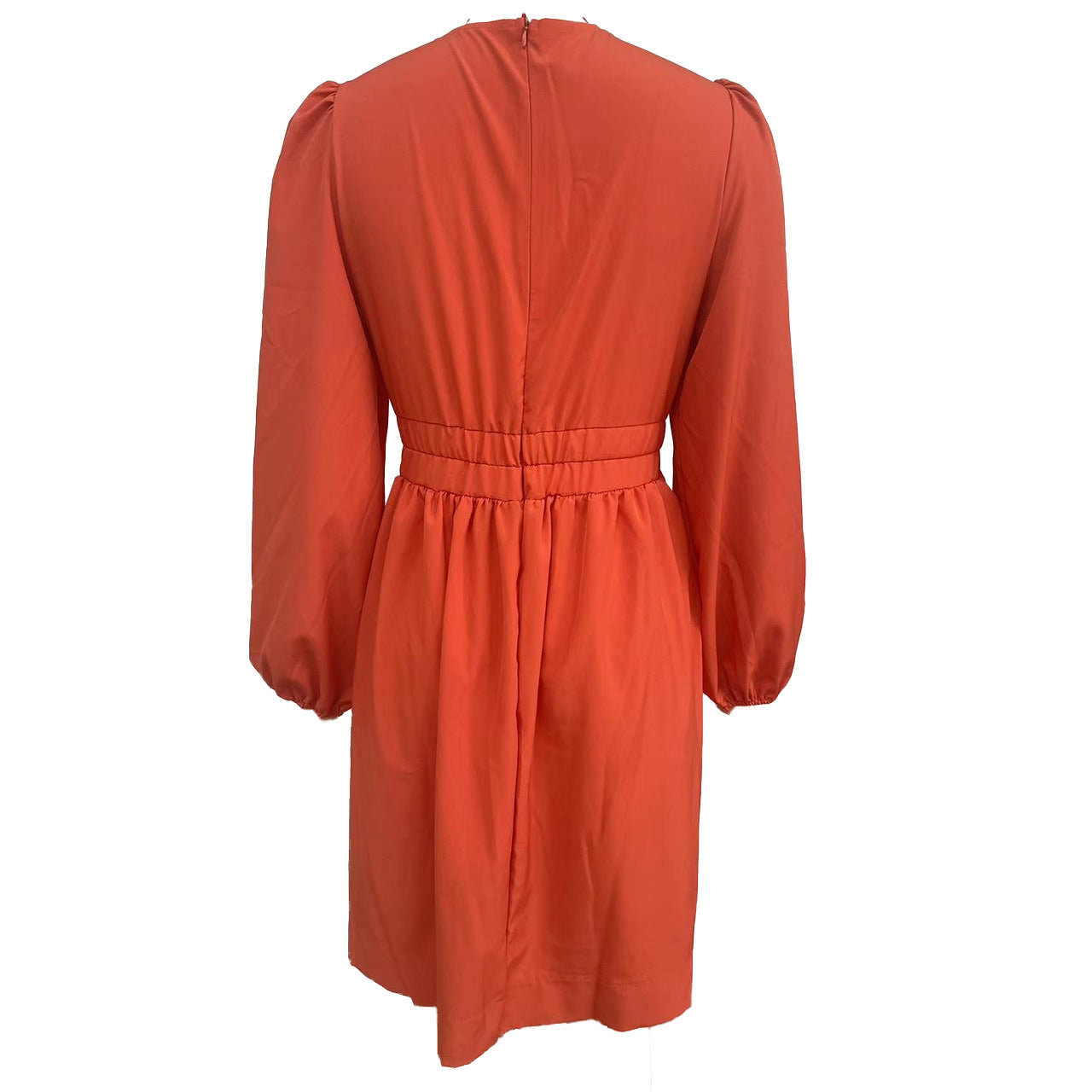 Women V Neck Pleated Long Sleeve Dress 14