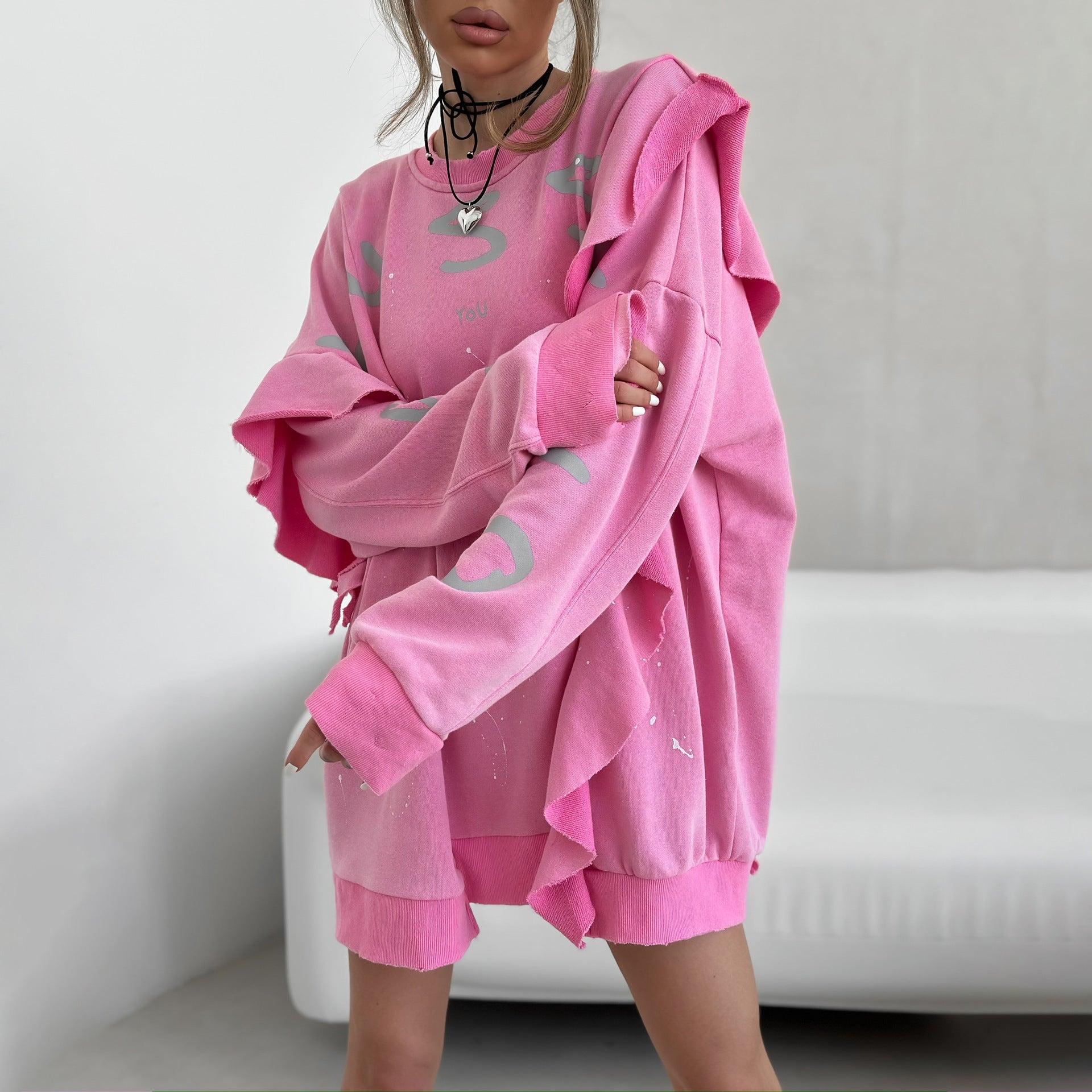 Women's Fashion Round Neck Loose Ruffle Casual Dress 3