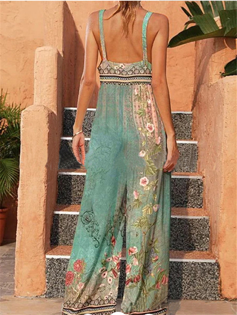 Summer Women's Loose Printed Vintage Ethnic Jumpsuit 10