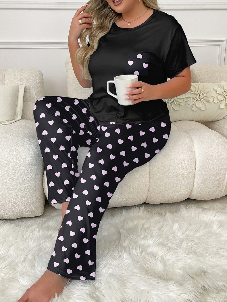 Short Sleeve Set Summer Women's Home Clothes Heart Print Print Plus Size Pajamas 6