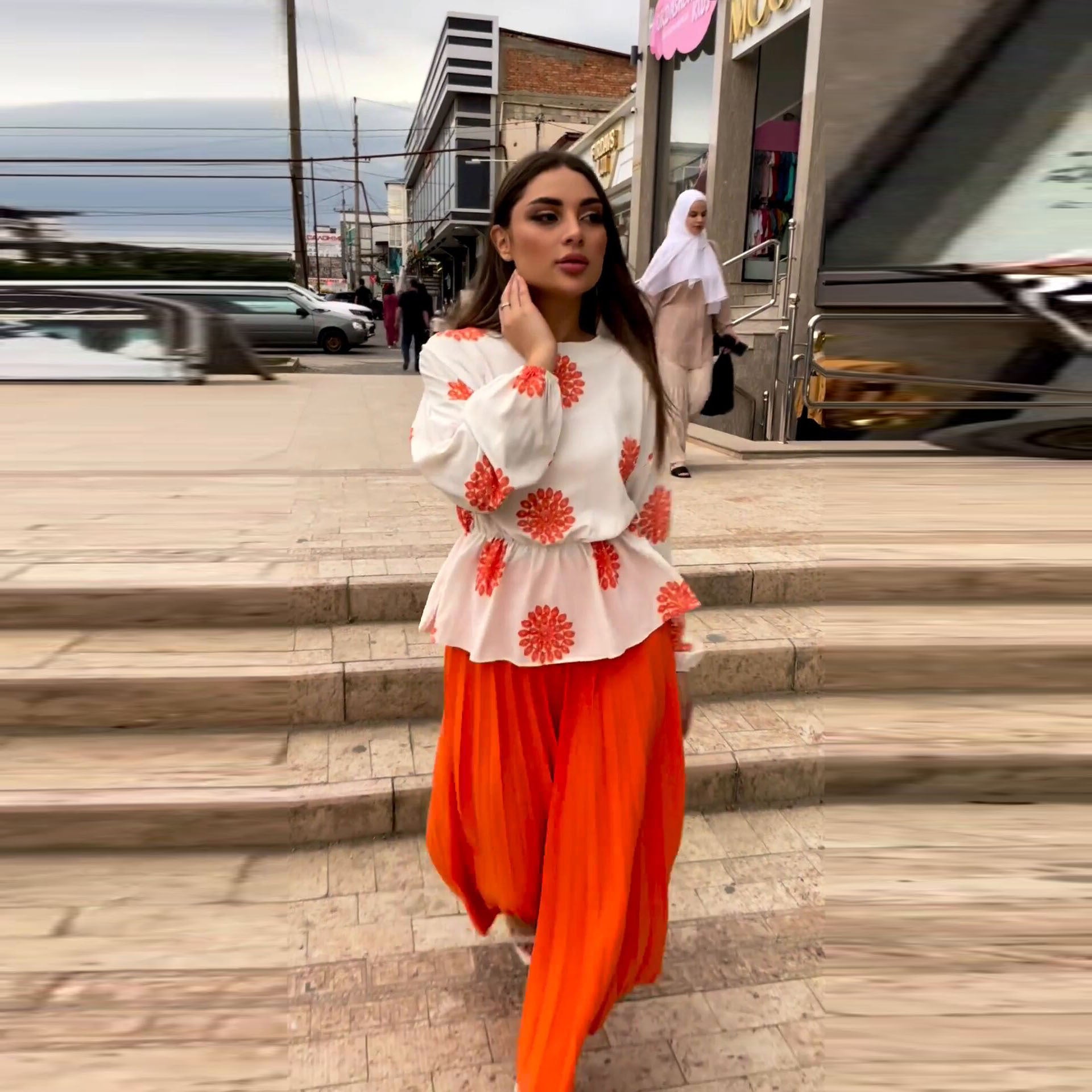 Chic Women's Long Sleeve Top High Waisted Pleated Skirt Two Piece Set 7