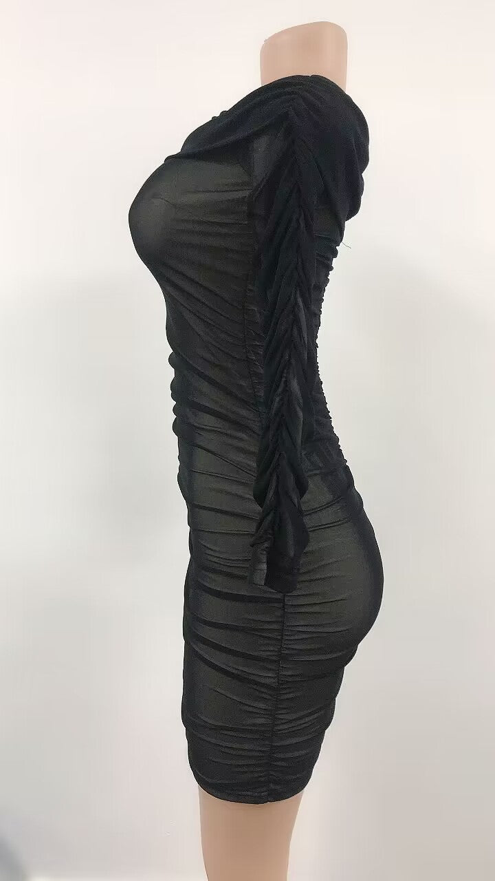 Women Long Sleeve Off Shoulder Mesh Mini Dress 17