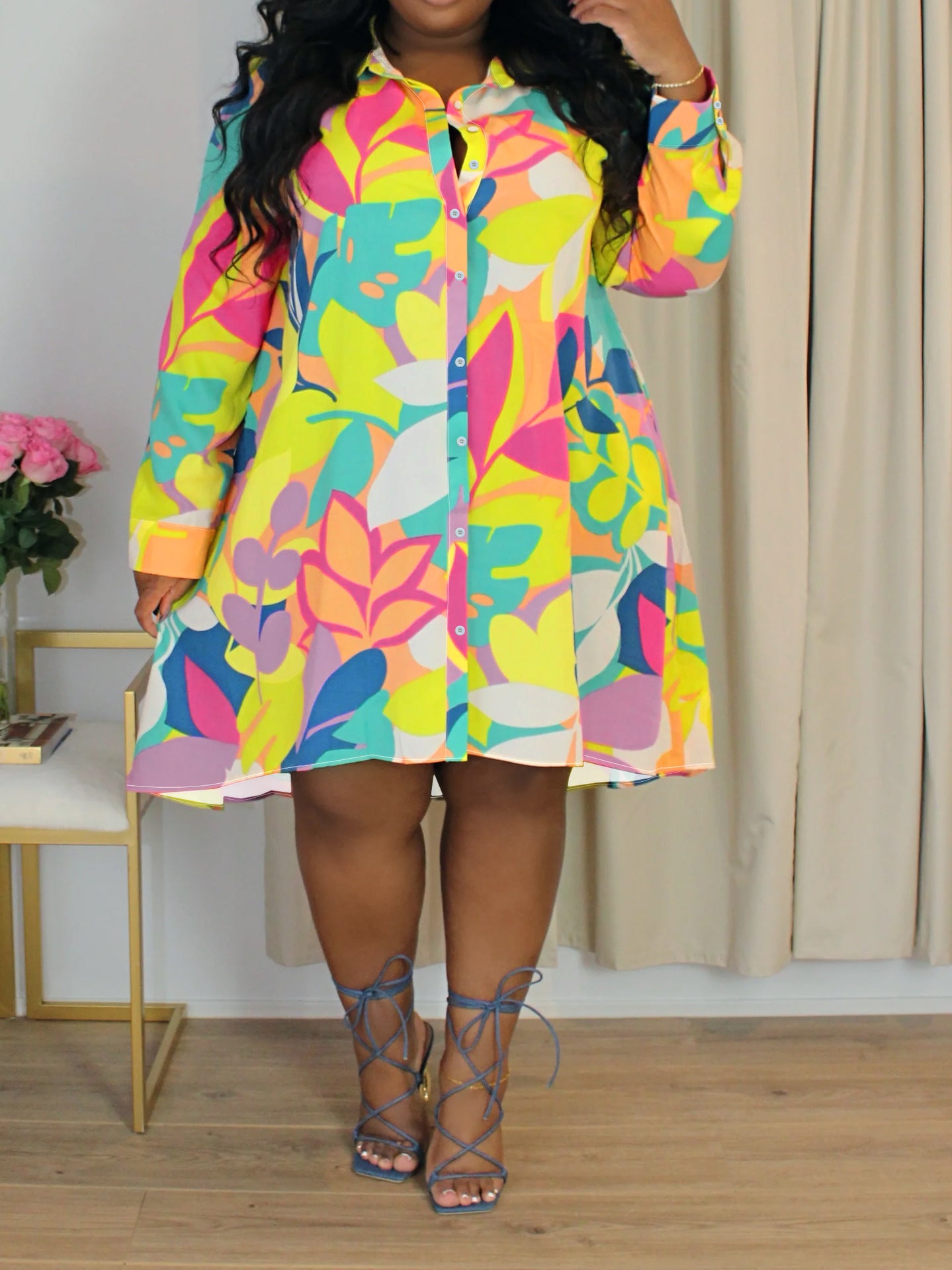 Plus Size Women Holidays Style Long Sleeve Dress