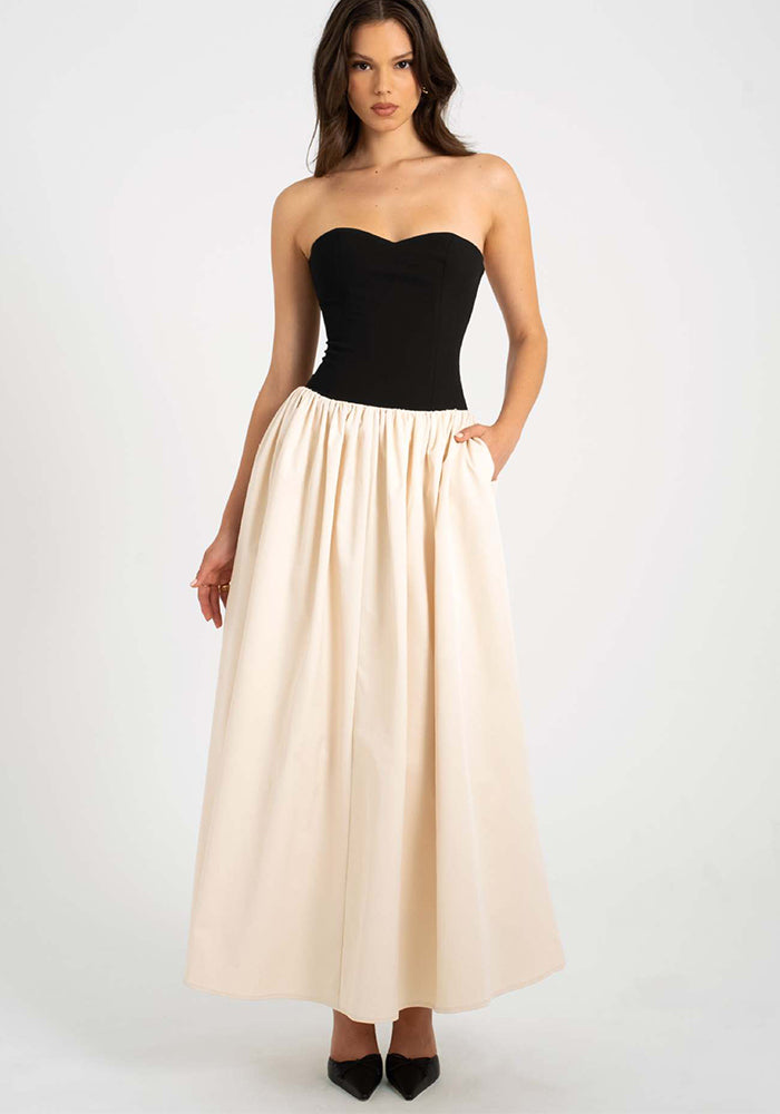 Women summer contrast color Strapless sleeveless dress