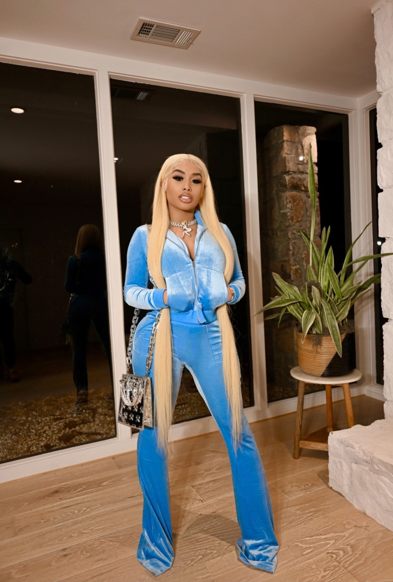 Women's Autumn Winter Velvet Zipper Pocket Two Piece Tracksuit 5