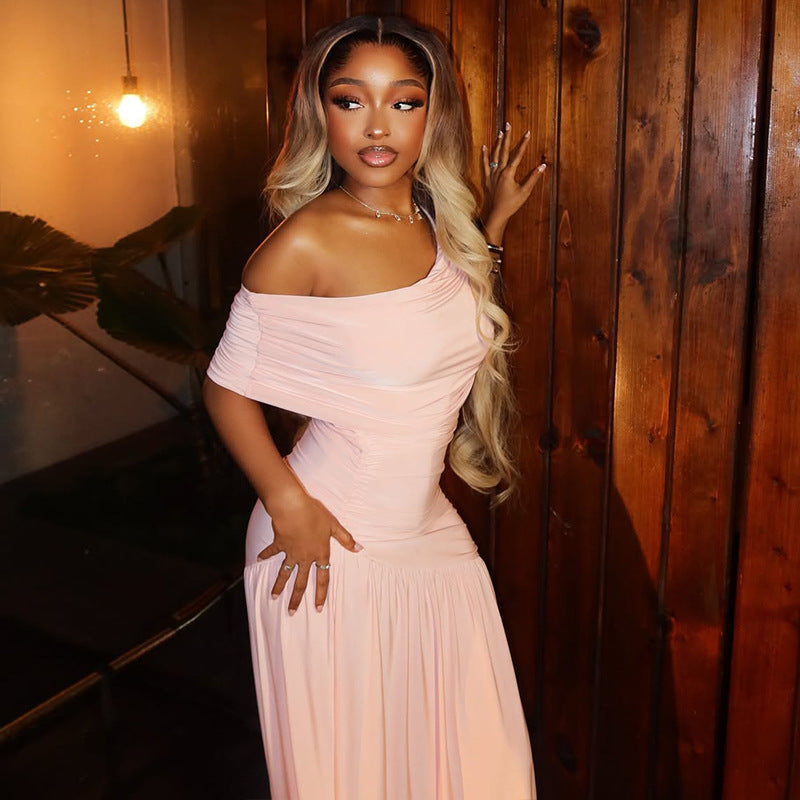 Fashion Asymmetrical Slash Shoulder Casual Slit Maxi Dress 4