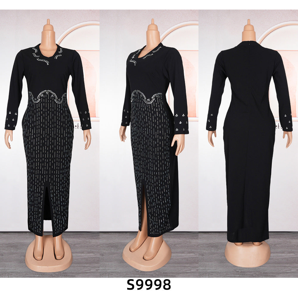 Africa Plus Size Women's Beaded V-Neck Bodycon Chic Elegant Dress 16
