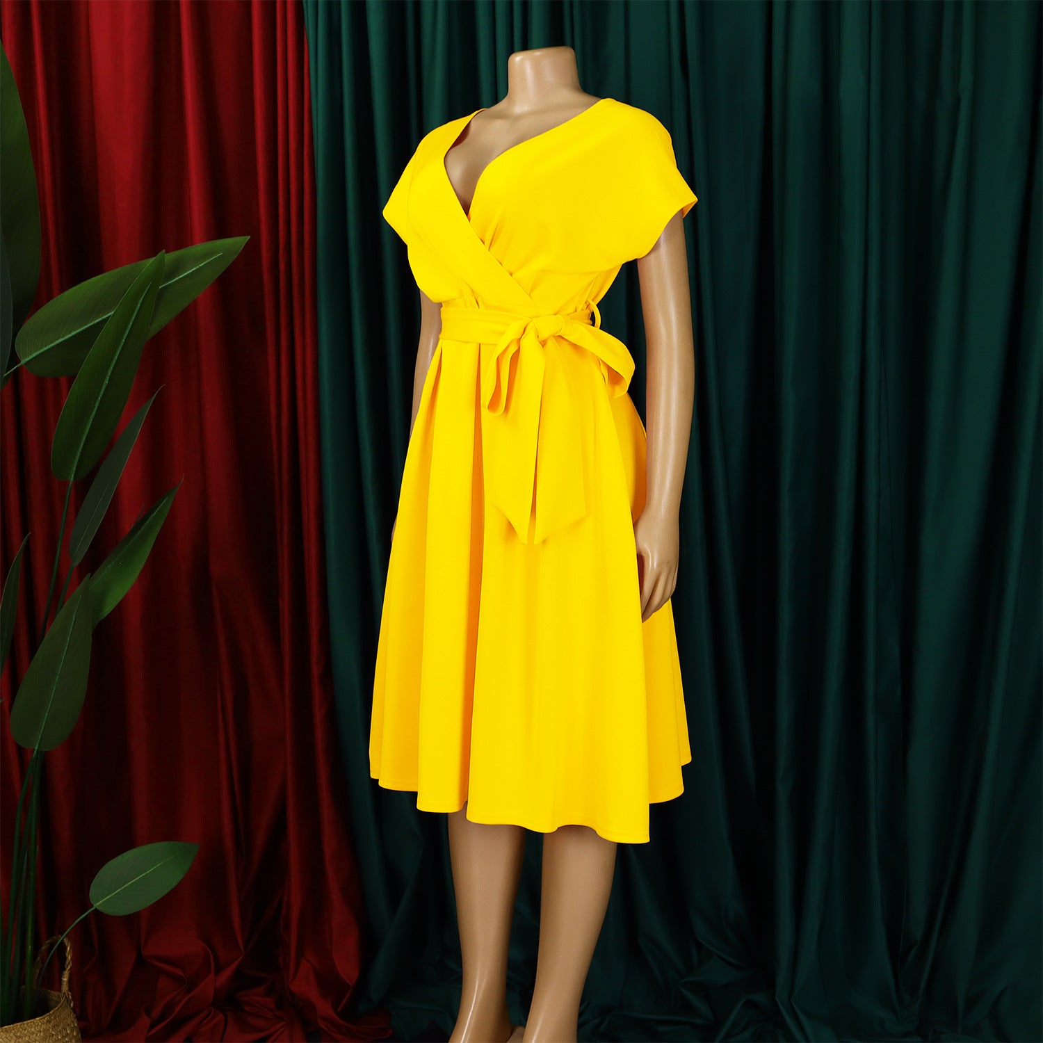 Women's Summer Fashion V-neck Belt Elegant Plus Size African Dress 19