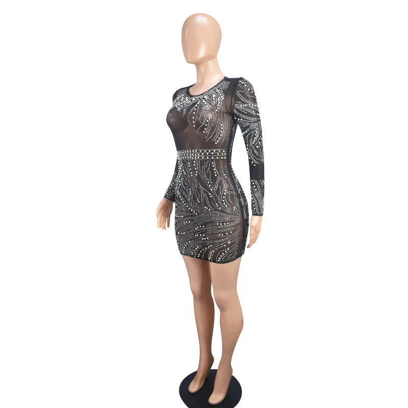 Fashion Sexy See-Through Mesh Beaded Dress 9