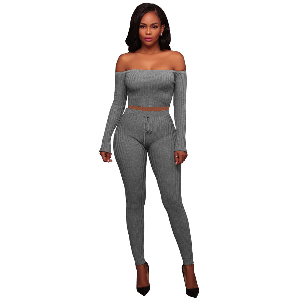 Women's Fall/Winter High Stretch Ribbed  Two Piece Pants Set 10