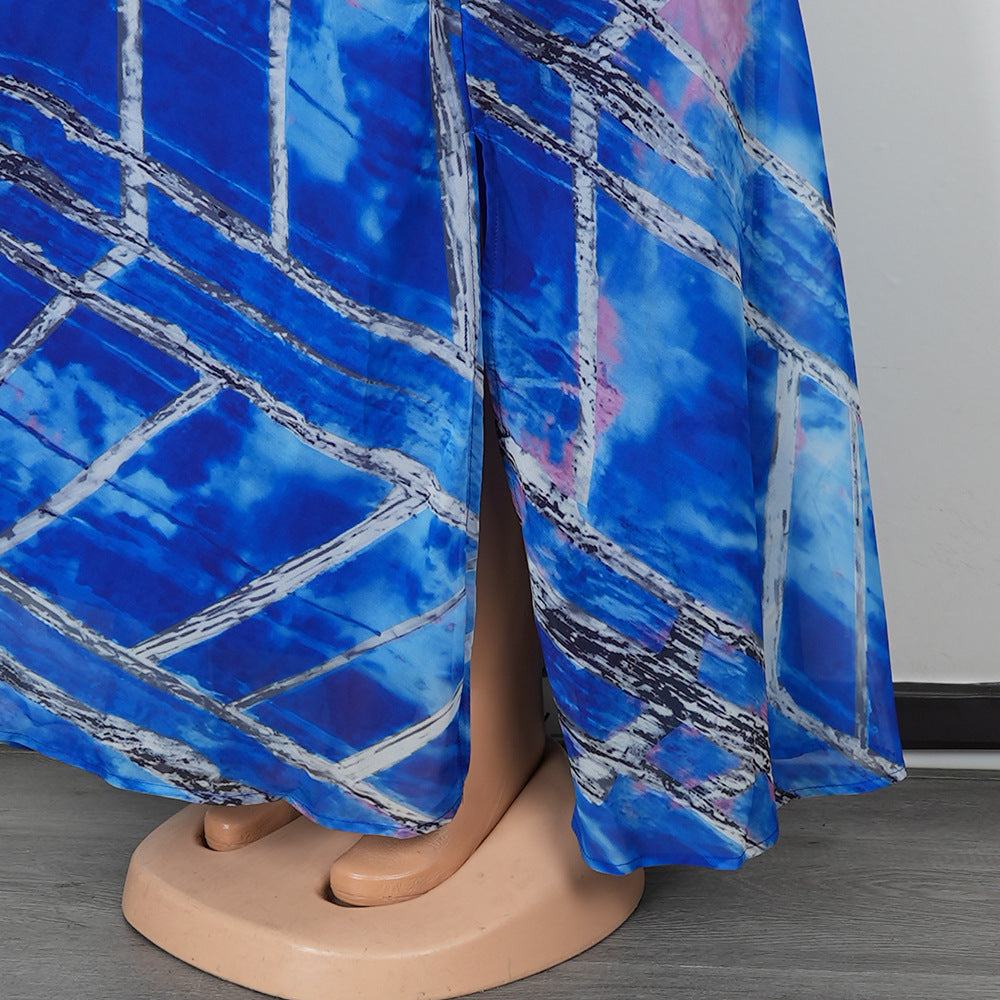 Plus Size Women Off-shoulder Spring and Summer African Print Bubble Bead Maxi Dress 12