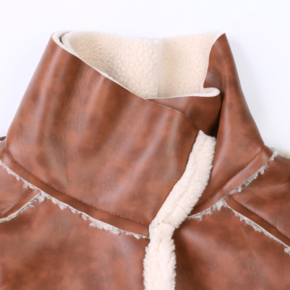 Winter Color Matching Lambswool Fur Trend Coat 8