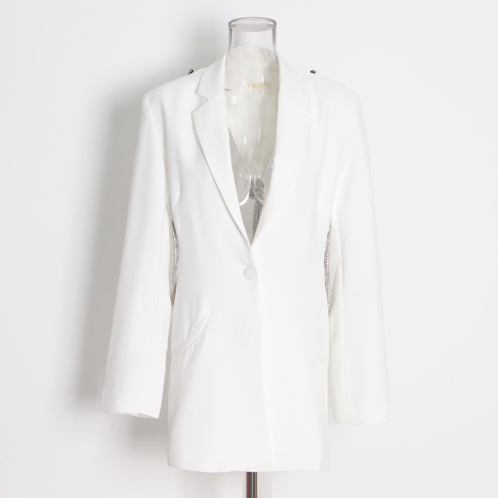 Women Solid Hollow Backless Blazer 3