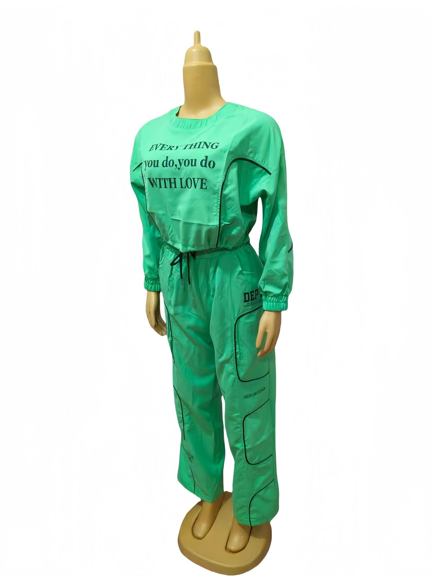 Women Solid Printed Casual Top and Pants Two-piece Set 5