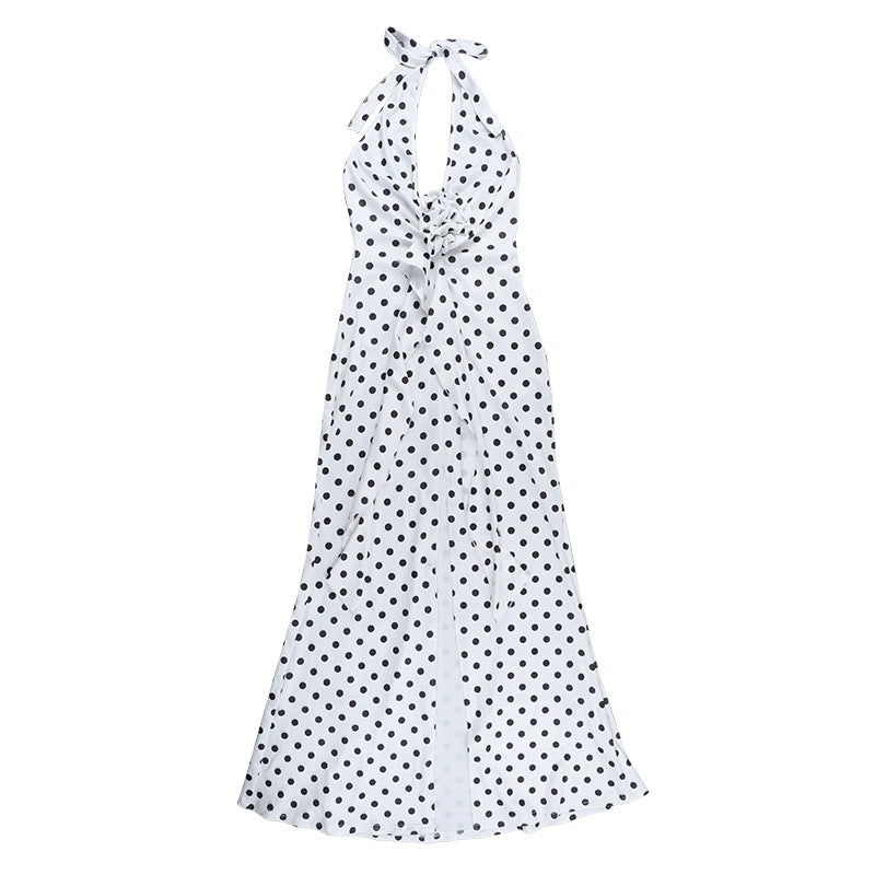 Summer Chic Polka Dot Sleeveless Halter Neck Slim Long Dress 10