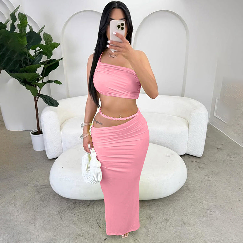 Women Summer Sexy Slash Shoulder Solid Knot Backless Bodycon Dress 3