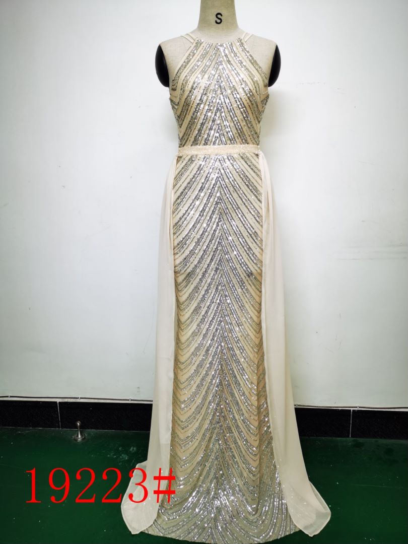 Positioning flower sequins evening dress craft beading Halter Neck style Chic glamorous lady Formal Party long gown 18