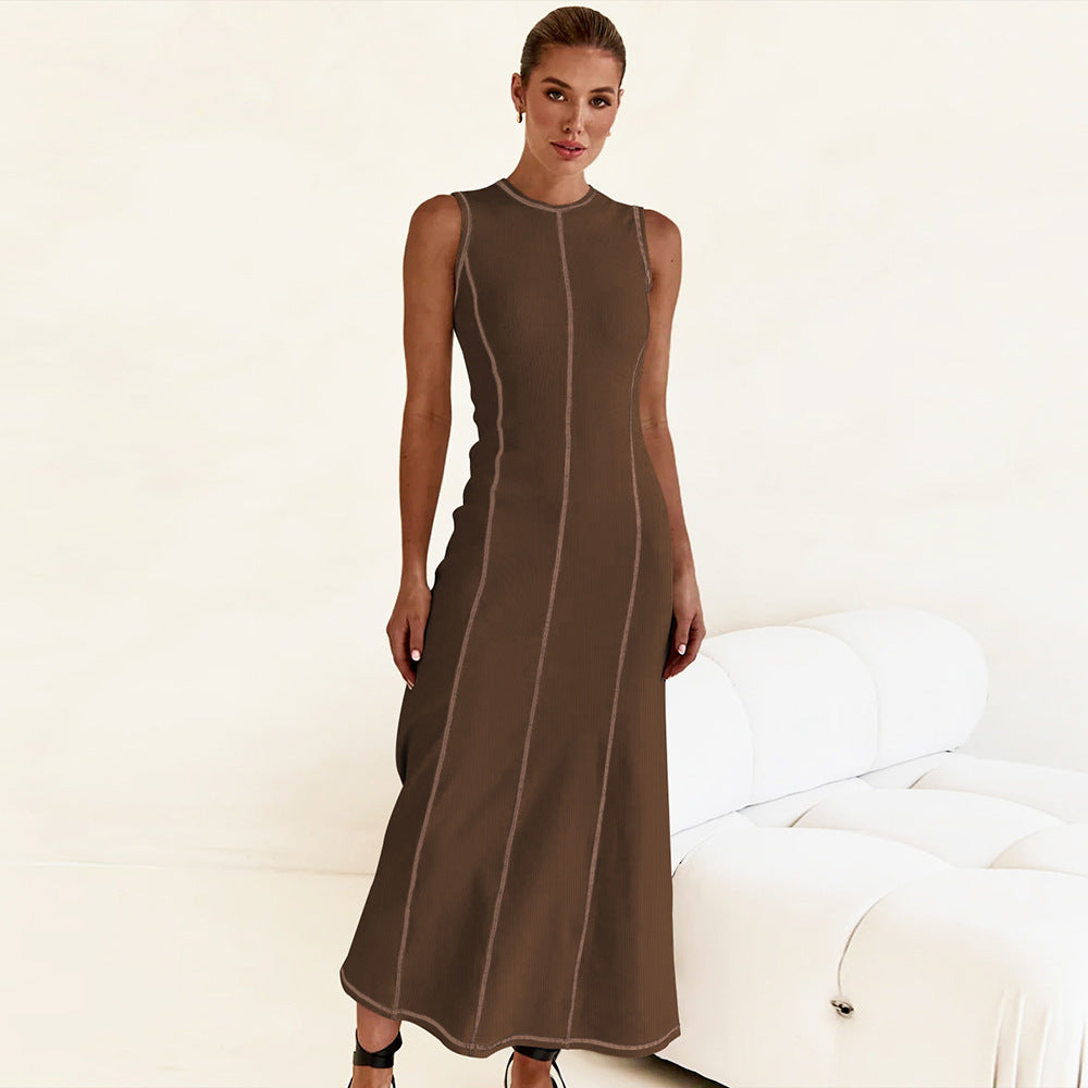 Round Neck Sleeveless A-Line Knitted Long Dress 5