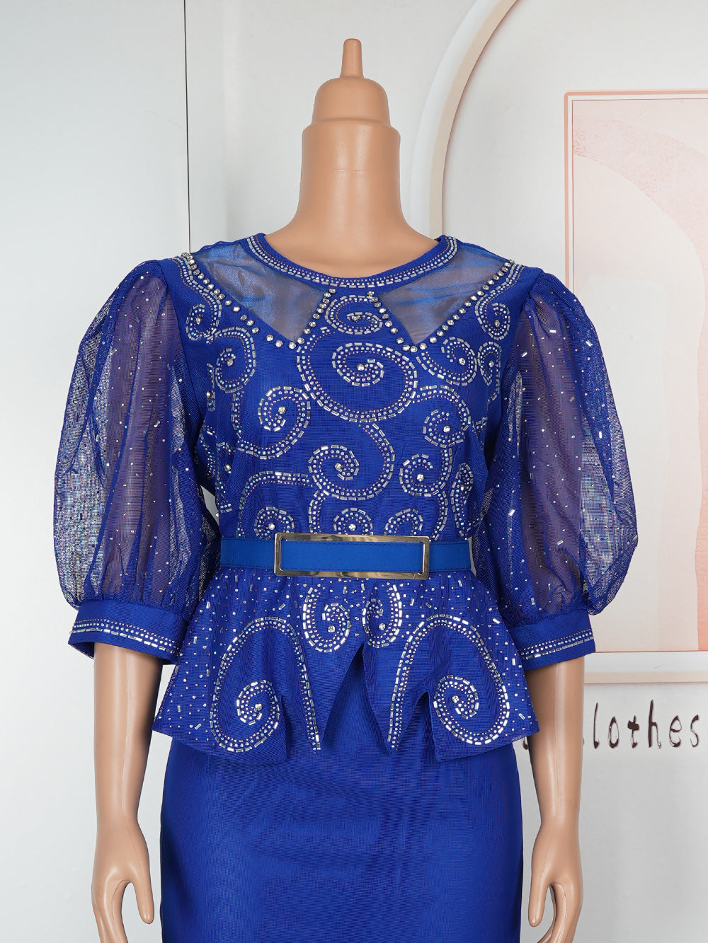 Plus Size African Women Beaded Puff Sleeve Bodycon Dress 17