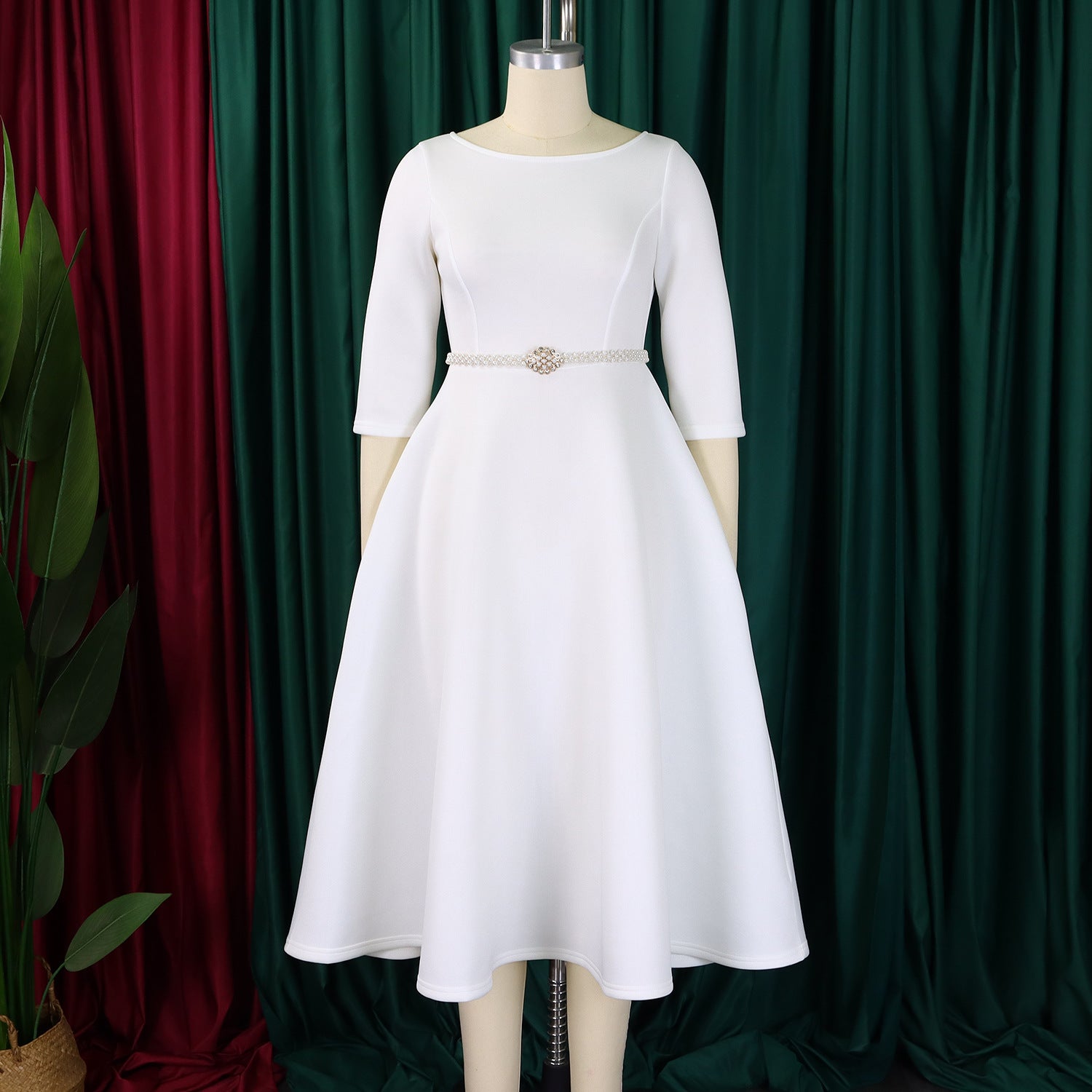 Autumn Winter Solid Color Elegant A-Line Chic Evening Dress 21