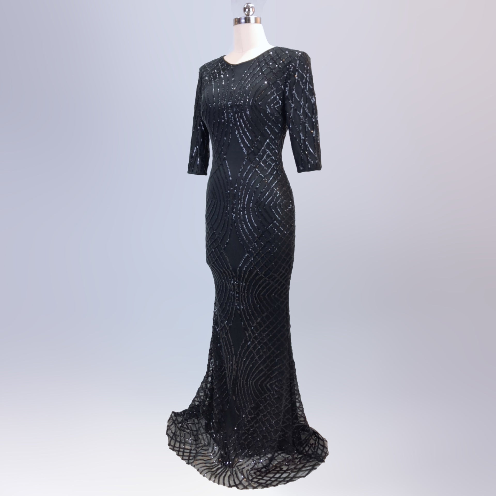 Long Sequin Half Sleeve Plus Size Fat Beauty Mermaid Formal Party Evening Dress 22