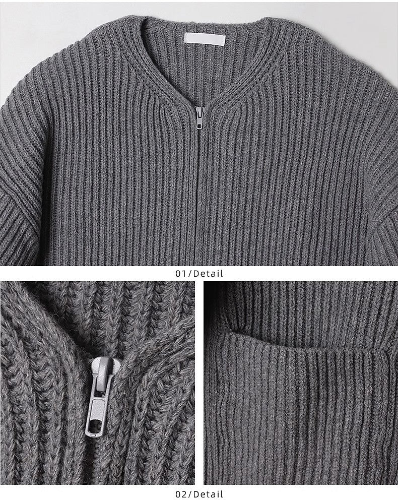 Men's Casual Solid Round Neck Knitting Cardigan Jacket 22