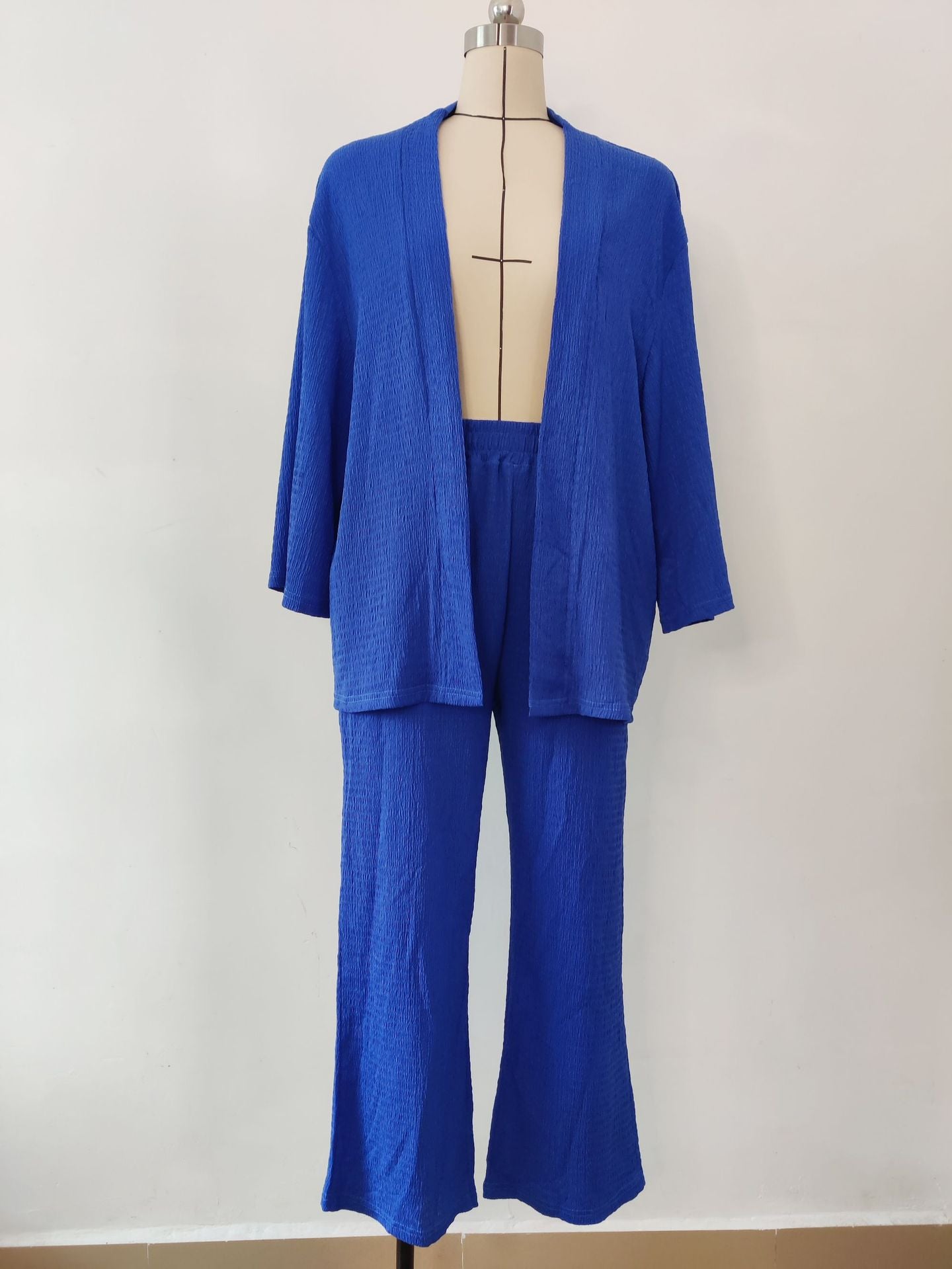 Women Solid long-sleeved shirt and pleated elastic waist trousers two-piece set 23