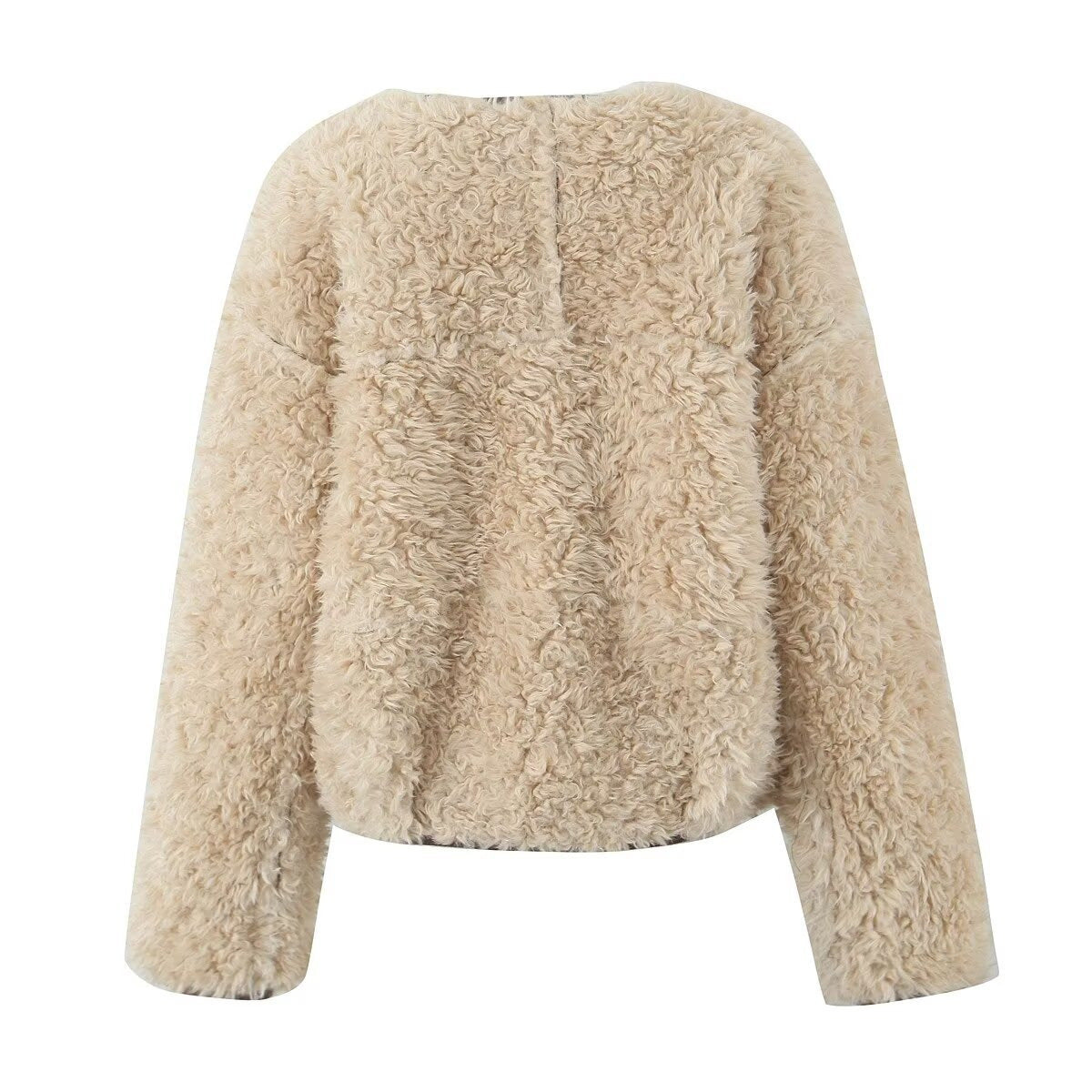 Women retro reversible lamb wool warm jacket 5