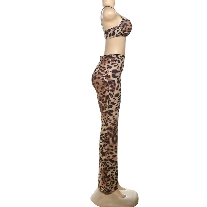 Women Spring Sexy Leopard Top and Pants Two-piece Set 8