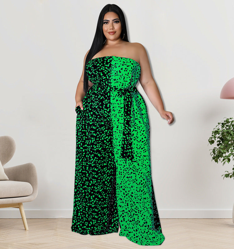 Plus Size Women Off-Shoulder Contrasting Strapless Jumpsuit 8