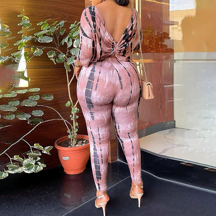 Fall Women Casual Print Top and Shorts Two-piece Set 6