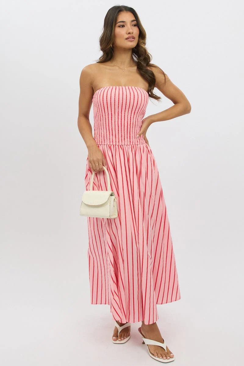 Striped Printed Strapless Sexy Women's Long Dress 3
