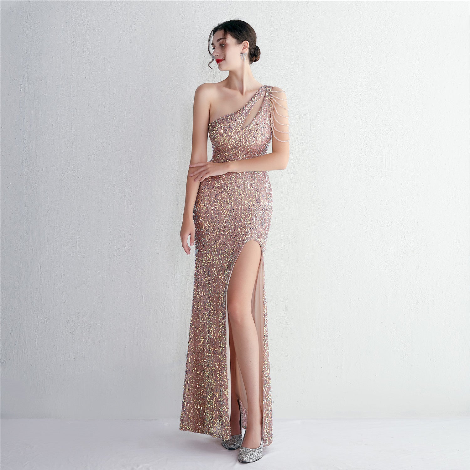 Plus Size Beauty Elegant Sequins Slit Formal Party Evening Dress 8