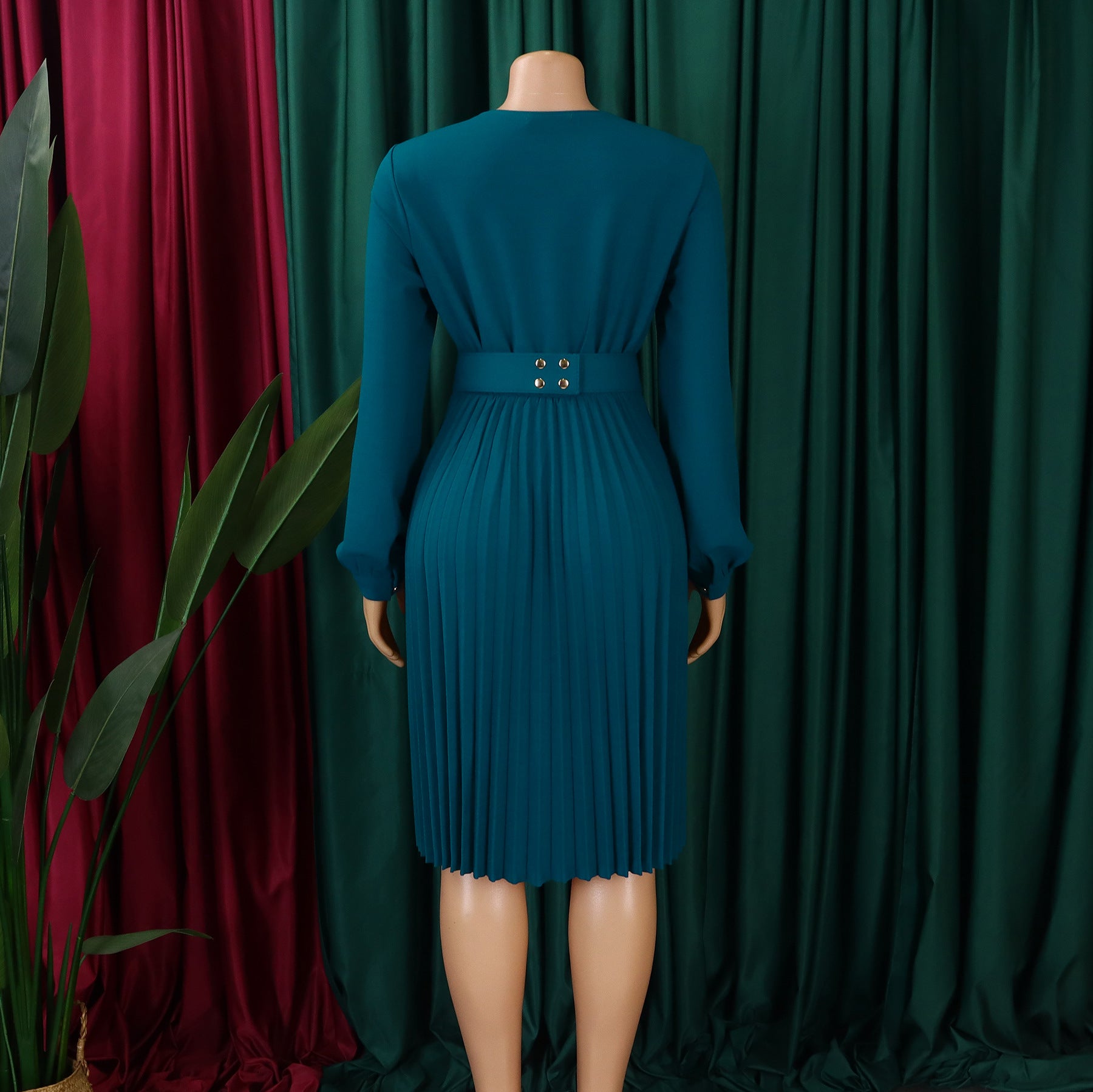 Women Spring V-Neck Pleated African Dress 17