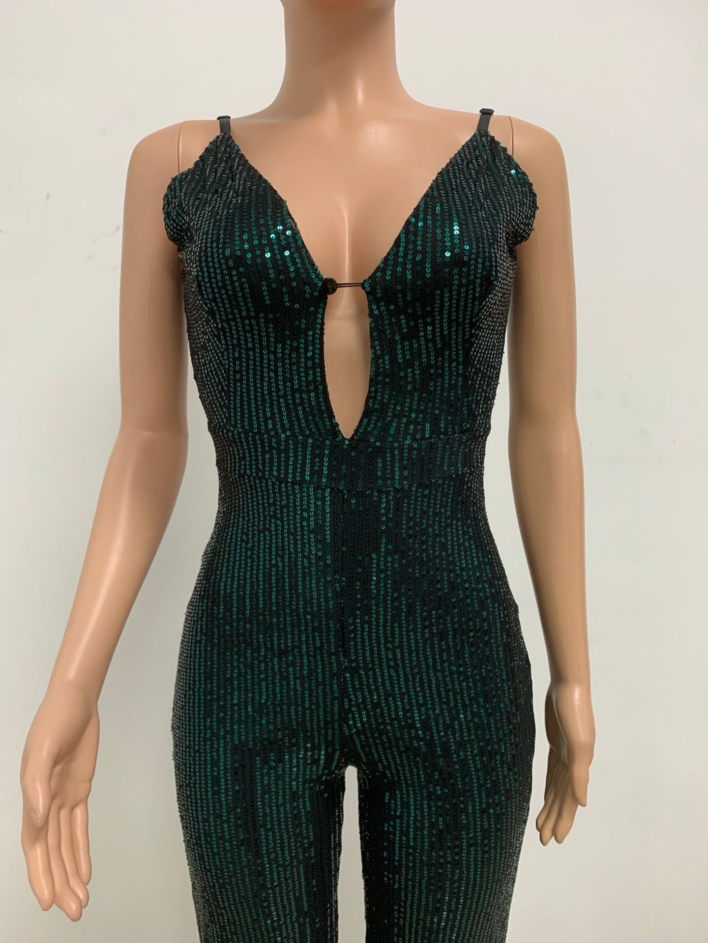 Deep V Neck Low Back Sleeveless Chic Sequined Straps Elegant Women's Party Jumpsuit 88