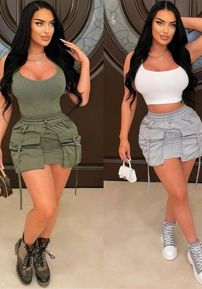 Women's Pocket Zippered Solid Color Sexy Mini Skirt