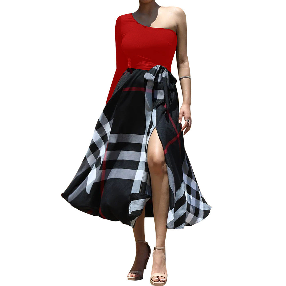 Women one shoulder printed slit dress 7