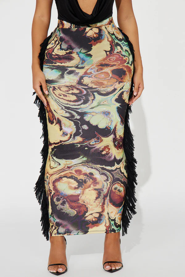 Women spring Summer sexy tassel lace print skirt 3