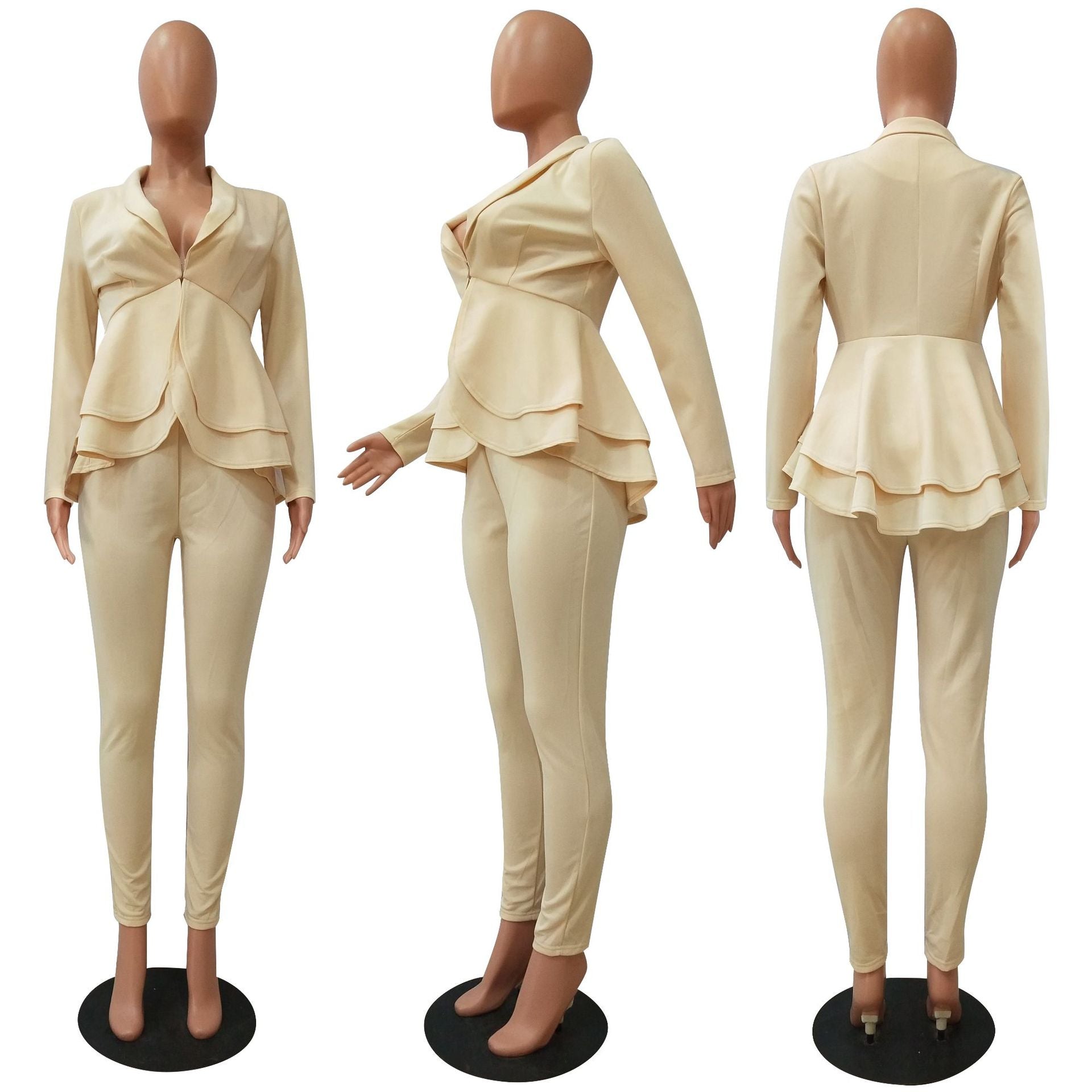 Fashion Ruffle Career Suit Casual Two Piece Set 17