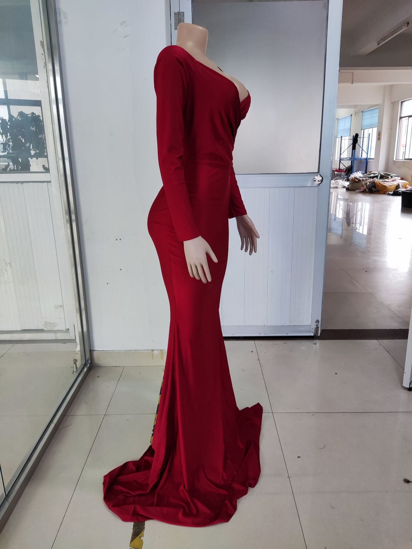 Red Sexy Sweetheart Long Sleeve Slit Mermaid Evening Dress 7
