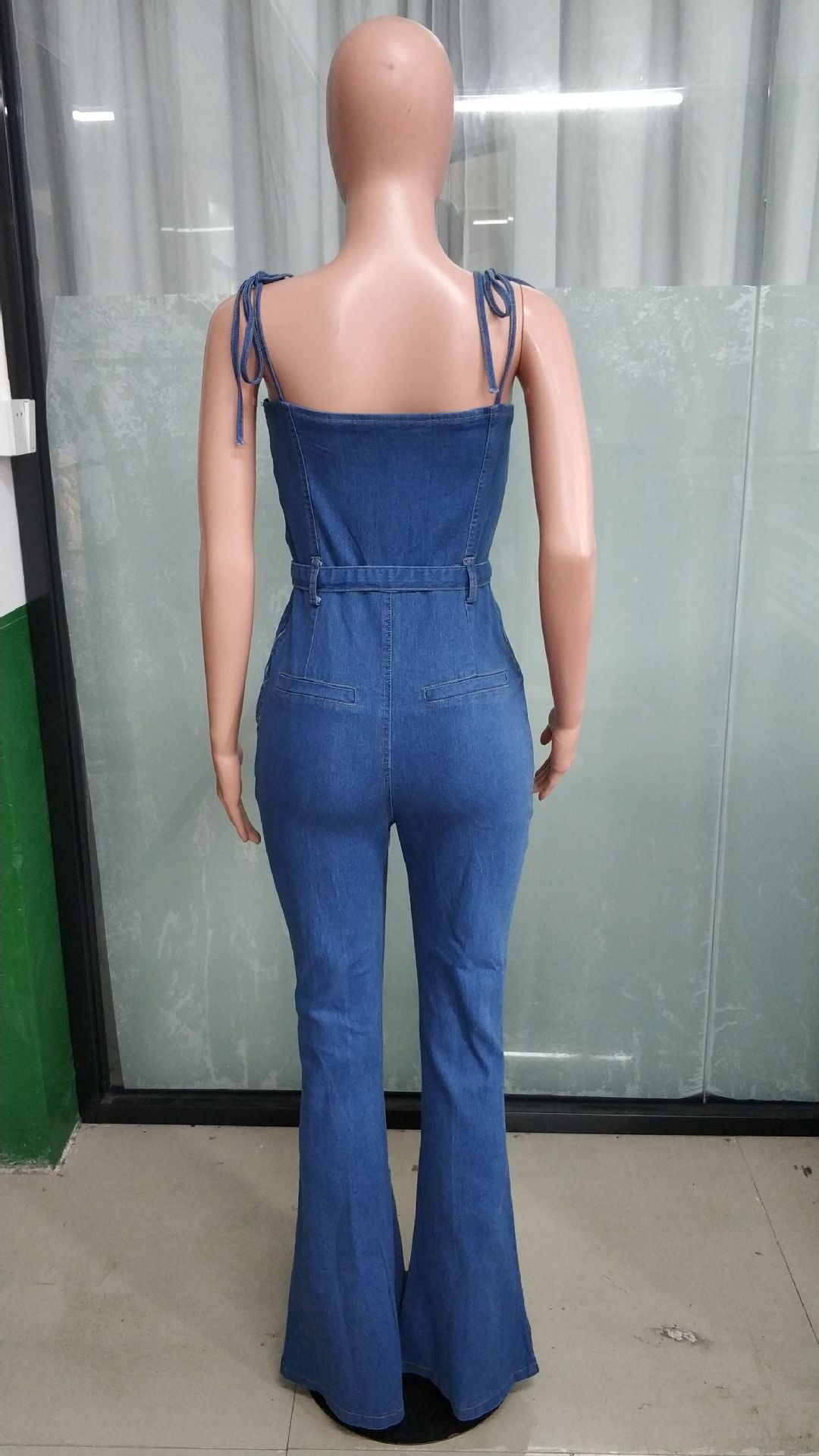 Women Casual Sexy Denim Slit Jumpsuit 8