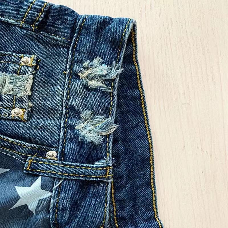 Women American Flag Ripped Tassel Denim Shorts 12
