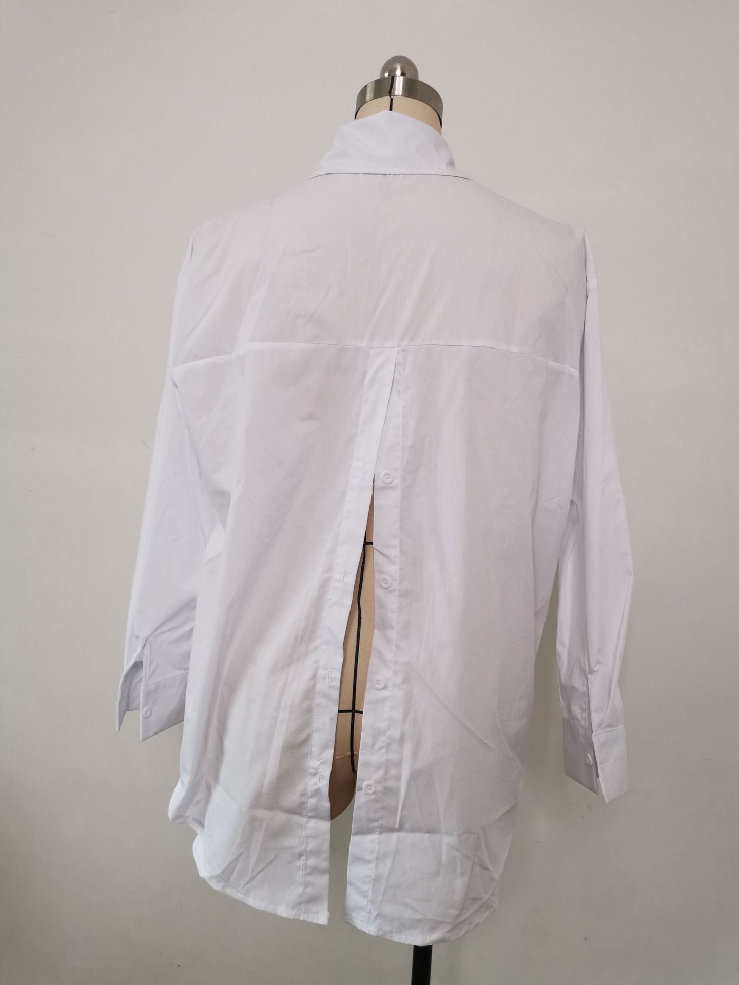 Women Solid Style Long Sleeve Back Slit Loose Shirt 24